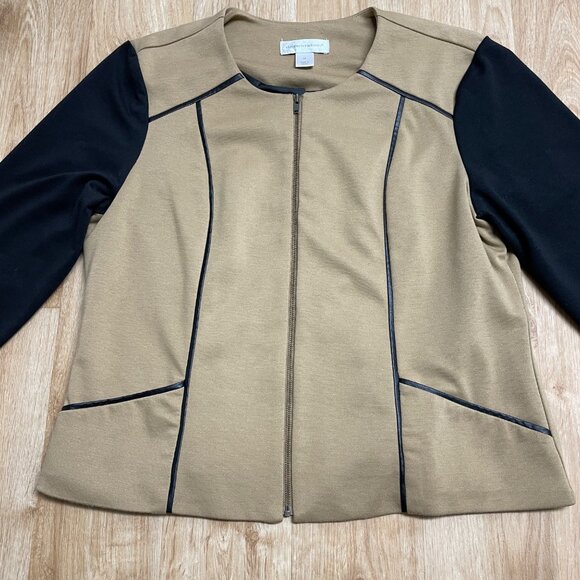 CHRISTOPHER & BANKS JACKET FULL ZIP BUSINESS CASUAL TAN BLACK NEUTRAL SIZE M - Picture 3 of 9